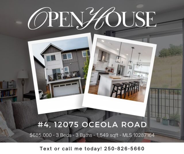 We are hosting an open house on Sunday, December 3 at 1:00 pm to 2:00 pm!
#4 - 12075 Oceola Landing, Lake Country, MLS 10287164
- $685,000
- 3 Beds
- 3 Baths
- 1,549 sqft
Contact me today: 2508265660